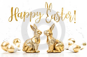 Happy Easter Golden bunnies Easter eggs decoration