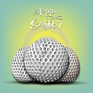 Happy Easter. Golf ball and easter eggs