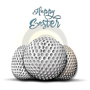 Happy Easter. Golf ball and easter eggs