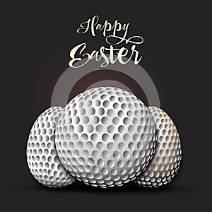 Happy Easter. Golf ball and easter eggs