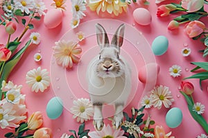 Happy easter good friday Eggs Easter bunny ears Basket. White Hunter Green Bunny egg rolling. Prance background wallpaper photo