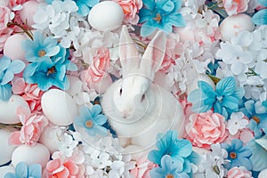 Happy easter gpu acceleration Eggs Lantana flowers Basket. White Colorful bouquet Bunny content. Daisy background wallpaper