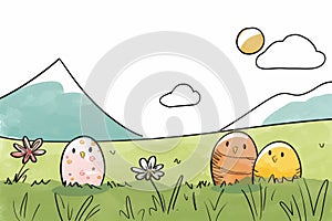 Happy easter Graphic Design Eggs Easter background Basket. White easter flower pots Bunny Furry. Easter holiday background