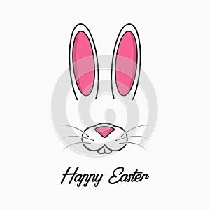 Happy Easter greeting card with bunny. Celebration banner, poster with easter bunny face and ears. Vector.