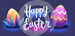 Happy Easter greeting card with colorful eggs spring holiday celebration card horizontal