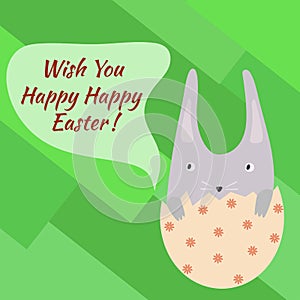 Happy Easter Greeting Card with Cute Little Rabbit