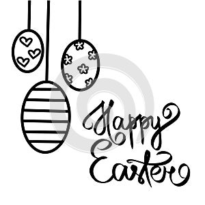 Happy Easter greeting card with decorated paschal eggs for design, textile, invitation. Handdrawn Eggs isolated white background