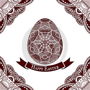 Happy Easter greeting card design with decorative egg, vector