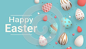 Happy Easter greeting card with eggs in pastel colors spring holiday celebration card horizontal