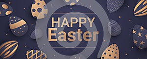 Happy Easter greeting card with eggs in pastel colors spring holiday celebration card horizontal