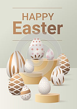 Happy Easter greeting card with eggs in pastel colors spring holiday celebration card vertical