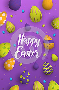 Happy Easter greeting card with eggs in pastel colors spring holiday celebration card vertical