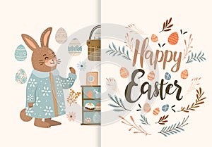 Happy Easter greeting card elements collection with eggs in pastel colors spring holiday celebration card