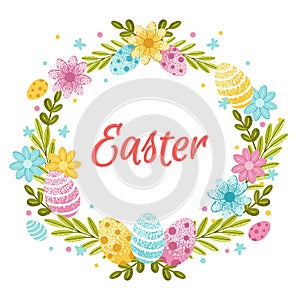 Happy Easter greeting card. Flat vector