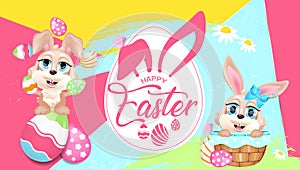 Happy Easter greeting card flat vector template