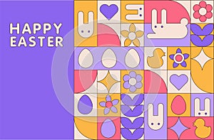 Happy Easter greeting card with geometric Pattern. Modern simple elements abstract style. Set of vector Easter