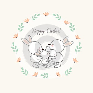 Happy Easter greeting card with little Bunny.