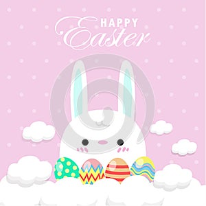 Happy Easter greeting card. Little Rabbit Bunny Easter banner template isolated on Background.