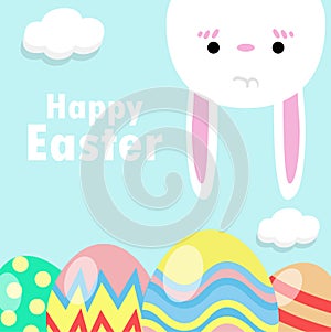 Happy Easter greeting card. Little Rabbit Bunny Easter banner template isolated on Background.