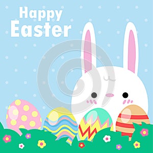Happy Easter greeting card. Little Rabbit Bunny Easter banner template isolated on Background.