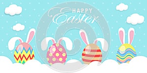 Happy Easter greeting card. Little Rabbit Bunny Easter banner template isolated on Background.