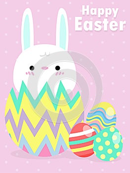 Happy Easter greeting card. Little Rabbit Bunny Easter banner template isolated on Background.