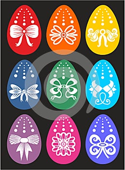 Happy Easter greeting card with many eggs