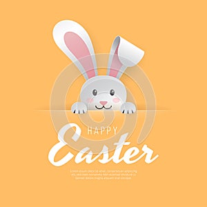 Happy Easter greeting card. Paper Art.