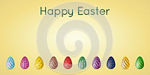 Happy Easter greeting card or postcard with painted Easter eggs.