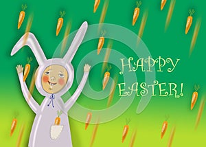 Happy Easter greeting card with rabbit boy