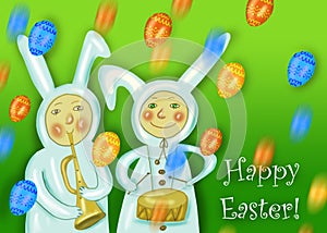 Happy Easter greeting card with rabbit boy