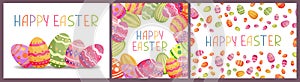 Happy Easter greeting card set with easter colorful eggs. Vector illustration in simple flat style. Stock illustration