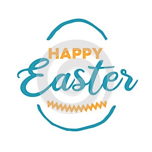 Happy Easter. Greeting card text template with Easter eggs.