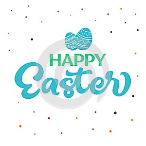 Happy Easter. Greeting card text template with Easter eggs.