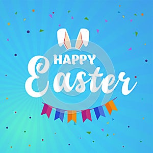 Happy Easter. Greeting card text template with Easter eggs.