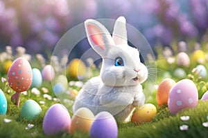 Happy Easter greeting cards. Easter eggs and floral decorative elements, 3d render modern illuatration