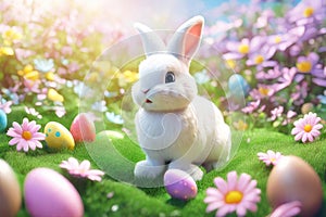 Happy Easter greeting cards. Easter eggs and floral decorative elements, 3d render modern illuatration