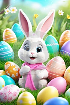 Happy Easter greeting cards. Easter eggs and floral decorative elements, 3d render modern illuatration