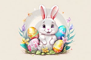 Happy Easter greeting cards with Easter eggs and floral decorative elements, 3d render modern illuatration