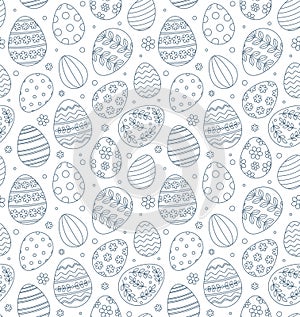 Happy Easter greeting seamless pattern with decorated painted Easter eggs