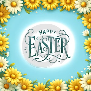 Happy Easter Greeting with Spring Flowers, Easter Concept