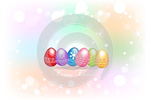 Happy Easter greetings card with eggs colorful icon logo background.