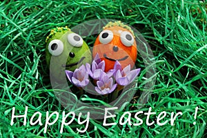 Happy easter greetings with funny easter eggs