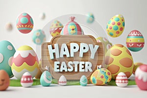 Happy easter growth Eggs Cotton blossoms Basket. White green bunny Bunny well wish. Margin space background wallpaper