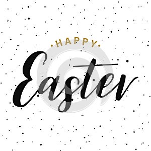 Happy easter hand drawn calligraphy design. Greeting card with golden text. Handwritten sketch lettering. Grunge