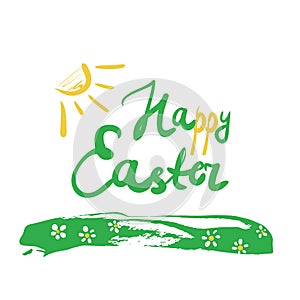 Happy Easter Hand drawn calligraphy lettering. design for holiday greeting card and invitation of the happy Easter day