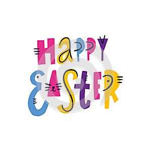 Happy Easter hand drawn colorful lettering. Holiday vector illustration isolated on white background