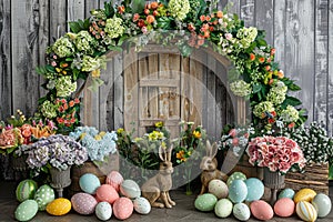 Happy easter Hand scripted sentiment Eggs Happiness Basket. White candlelight service Bunny sunshine. Holy Friday background