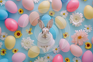 Happy easter Handcrafted bouquet Eggs Traditions Basket. White Egg carton Bunny weed control. interior design background wallpaper