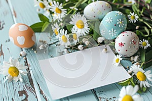 Happy easter Handcrafted greeting Eggs Easter Mascot Basket. White visual communication Bunny renewed faith. Eggshell background
